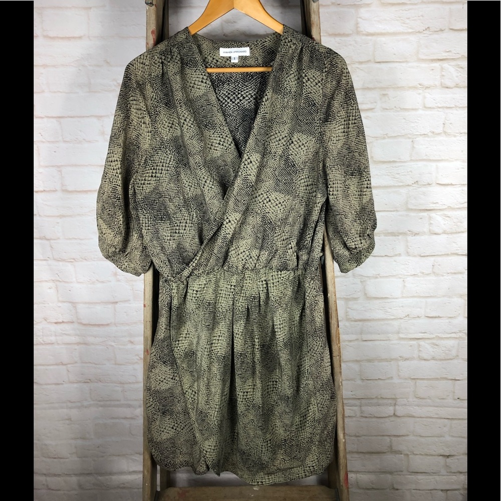 Amanda Uprichard Silk Snake Print Faux Wrap Dress